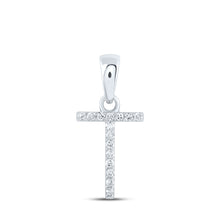  10k White Gold Womens Round Diamond T Initial Letter Pendant 1/20 Cttw