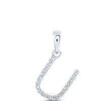  10k White Gold Womens Round Diamond U Initial Letter Pendant 1/12 Cttw