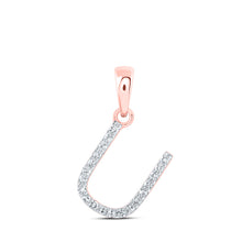  10k Rose Gold Womens Round Diamond U Initial Letter Pendant 1/12 Cttw