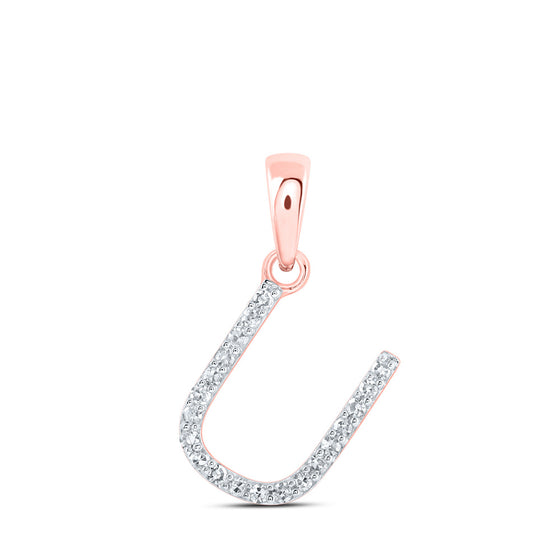 10k Rose Gold Womens Round Diamond U Initial Letter Pendant 1/12 Cttw