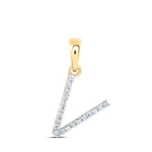  10k Yellow Gold Womens Round Diamond V Initial Letter Pendant 1/12 Cttw