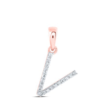  10k Rose Gold Womens Round Diamond V Initial Letter Pendant 1/12 Cttw