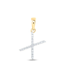  10k Yellow Gold Womens Round Diamond X Initial Letter Pendant 1/10 Cttw