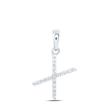  10k White Gold Womens Round Diamond X Initial Letter Pendant 1/10 Cttw