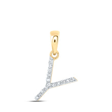  10k Yellow Gold Womens Round Diamond Y Initial Letter Pendant 1/12 Cttw