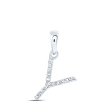  10k White Gold Womens Round Diamond Y Initial Letter Pendant 1/12 Cttw