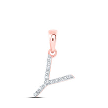  10k Rose Gold Womens Round Diamond Y Initial Letter Pendant 1/12 Cttw