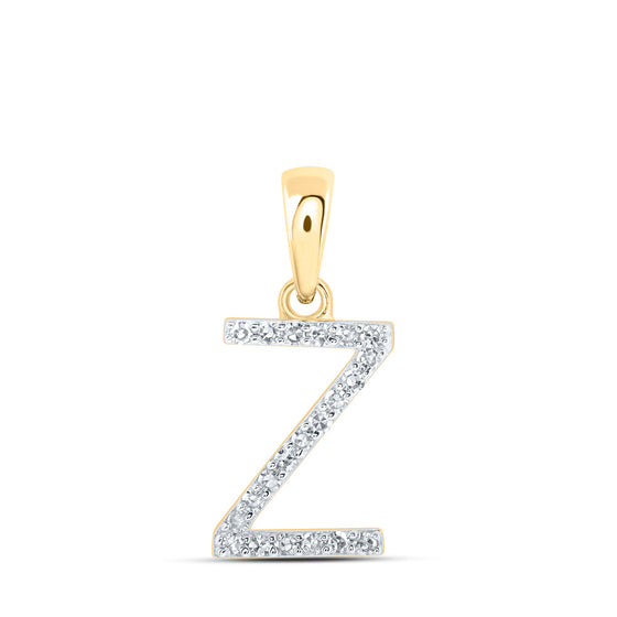 10k Yellow Gold Womens Round Diamond Z Initial Letter Pendant 1/10 Cttw