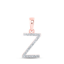  10k Rose Gold Womens Round Diamond Z Initial Letter Pendant 1/10 Cttw