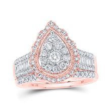  10k Rose Gold Round Diamond Teardrop Bridal Wedding Ring Band Set 1 Cttw