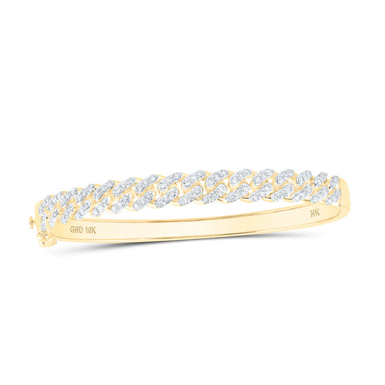 10k Yellow Gold Womens Round Diamond Miami Cuban Bangle Bracelet 1-5/8 Cttw