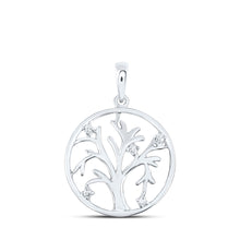  Sterling Silver Womens Round Diamond Tree of Life Circle Pendant .03 Cttw