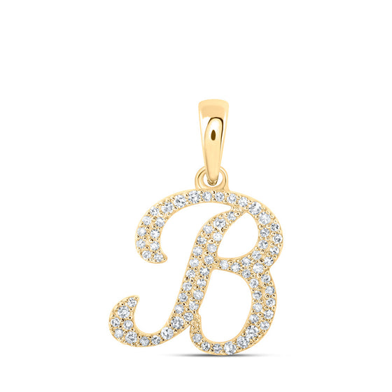 10k Yellow Gold Womens Round Diamond B Initial Letter Pendant 1/5 Cttw