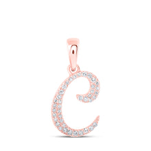  10k Rose Gold Womens Round Diamond C Initial Letter Pendant 1/10 Cttw