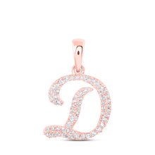  10k Rose Gold Womens Round Diamond D Initial Letter Pendant 1/5 Cttw