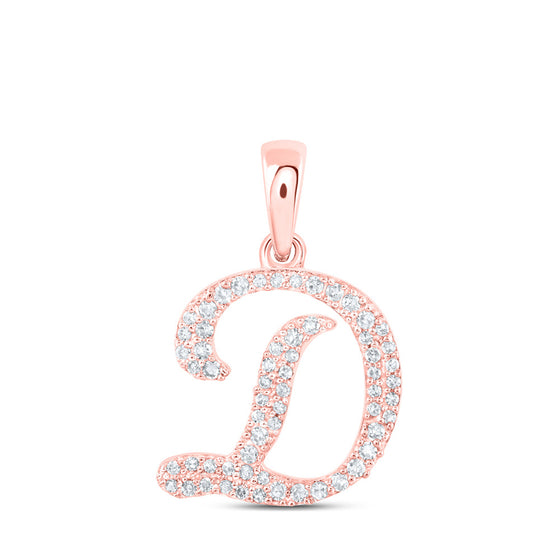 10k Rose Gold Womens Round Diamond D Initial Letter Pendant 1/5 Cttw
