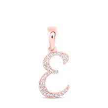  10k Rose Gold Womens Round Diamond E Initial Letter Pendant 1/8 Cttw