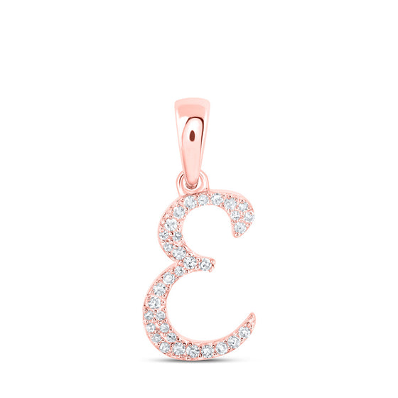 10k Rose Gold Womens Round Diamond E Initial Letter Pendant 1/8 Cttw
