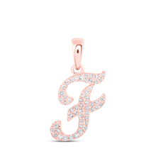  10k Rose Gold Womens Round Diamond F Initial Letter Pendant 1/8 Cttw