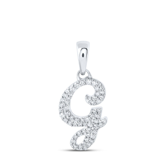 10k White Gold Womens Round Diamond G Initial Letter Pendant 1/6 Cttw