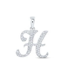  10k White Gold Womens Round Diamond H Initial Letter Pendant 1/5 Cttw