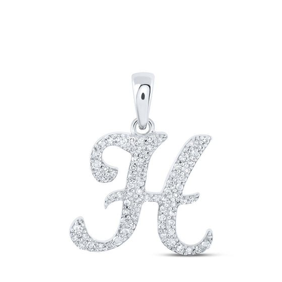 10k White Gold Womens Round Diamond H Initial Letter Pendant 1/5 Cttw