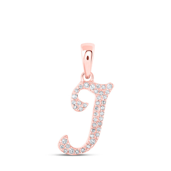 10k Rose Gold Womens Round Diamond I Initial Letter Pendant 1/8 Cttw