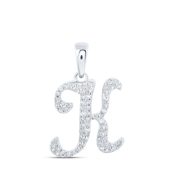 10k White Gold Womens Round Diamond K Initial Letter Pendant 1/5 Cttw