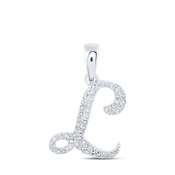 10k White Gold Womens Round Diamond L Initial Letter Pendant 1/8 Cttw