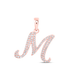  10k Rose Gold Womens Round Diamond M Initial Letter Pendant 1/5 Cttw