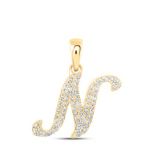 10k Yellow Gold Womens Round Diamond N Initial Letter Pendant 1/6 Cttw