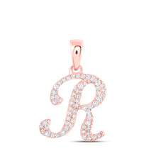  10k Rose Gold Womens Round Diamond R Initial Letter Pendant 1/6 Cttw