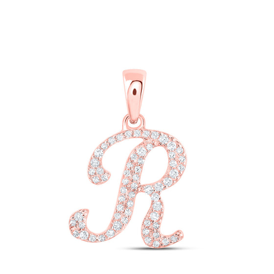 10k Rose Gold Womens Round Diamond R Initial Letter Pendant 1/6 Cttw