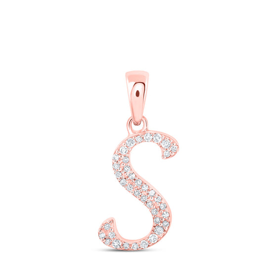 10k Rose Gold Womens Round Diamond S Initial Letter Pendant 1/10 Cttw