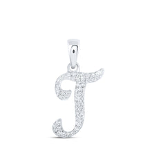  10k White Gold Womens Round Diamond T Initial Letter Pendant 1/10 Cttw