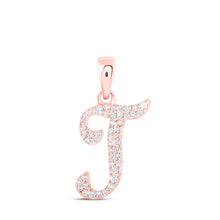  10k Rose Gold Womens Round Diamond T Initial Letter Pendant 1/10 Cttw