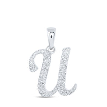  10k White Gold Womens Round Diamond U Initial Letter Pendant 1/6 Cttw