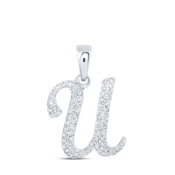 10k White Gold Womens Round Diamond U Initial Letter Pendant 1/6 Cttw