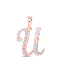  10k Rose Gold Womens Round Diamond U Initial Letter Pendant 1/6 Cttw