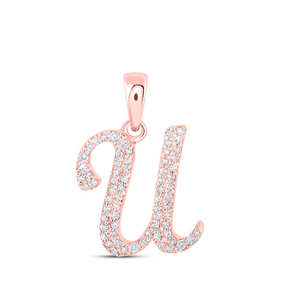 10k Rose Gold Womens Round Diamond U Initial Letter Pendant 1/6 Cttw