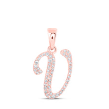  10k Rose Gold Womens Round Diamond V Initial Letter Pendant 1/8 Cttw