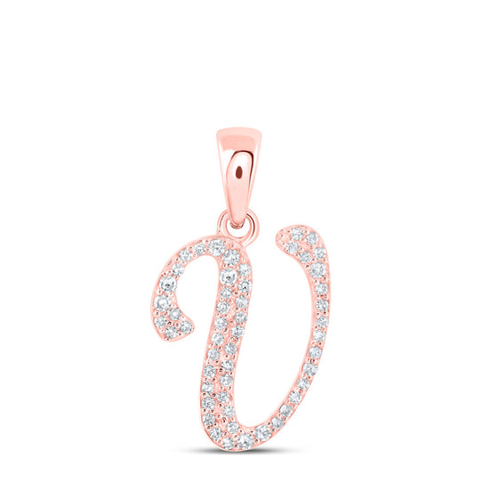 10k Rose Gold Womens Round Diamond V Initial Letter Pendant 1/8 Cttw