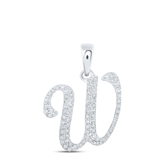 10k White Gold Womens Round Diamond W Initial Letter Pendant 1/5 Cttw