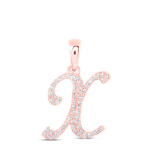  10k Rose Gold Womens Round Diamond X Initial Letter Pendant 1/8 Cttw