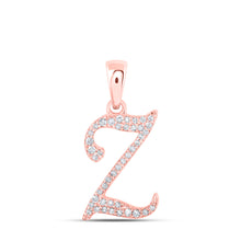  10k Rose Gold Womens Round Diamond Z Initial Letter Pendant 1/10 Cttw