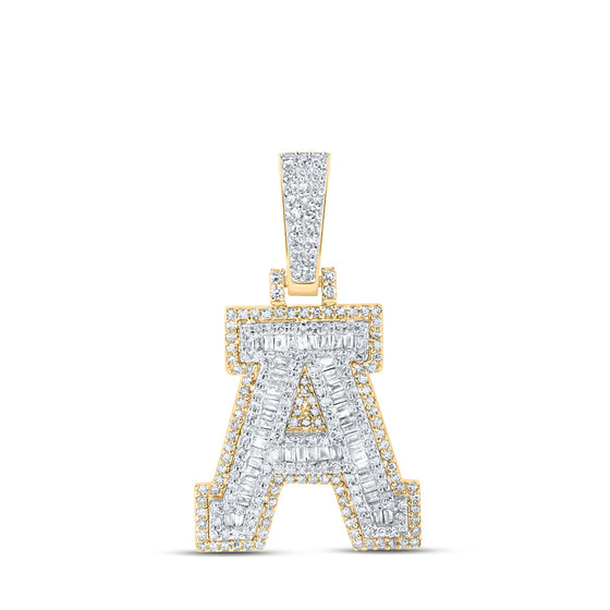 10k Yellow Gold Mens Baguette Diamond A Initial Letter Charm Pendant 5/8 Cttw