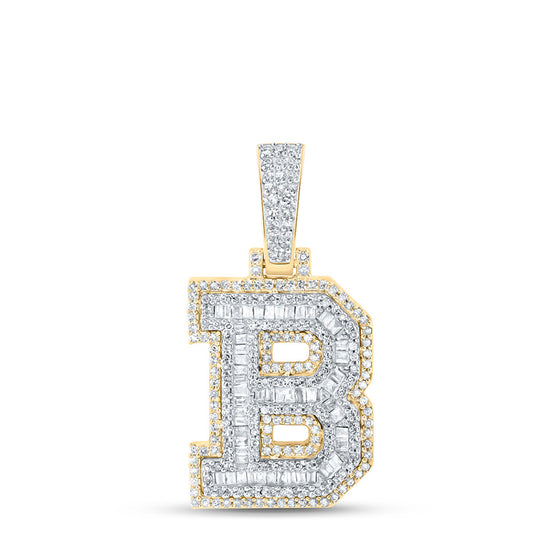 10k Yellow Gold Mens Baguette Diamond B Initial Letter Charm Pendant 3/4 Cttw