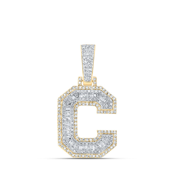10k Yellow Gold Mens Baguette Diamond C Initial Letter Charm Pendant 1/2 Cttw