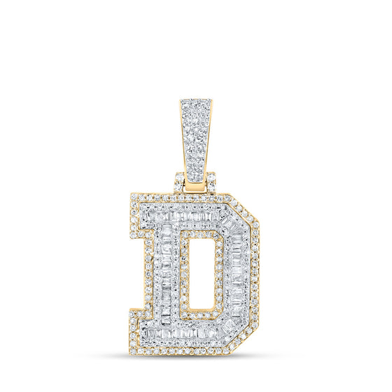 10k Yellow Gold Mens Baguette Diamond D Initial Letter Charm Pendant 5/8 Cttw
