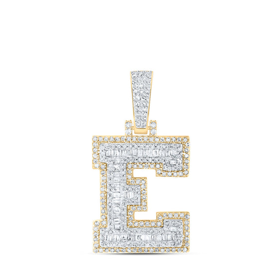 10k Yellow Gold Mens Baguette Diamond E Initial Letter Charm Pendant 3/4 Cttw